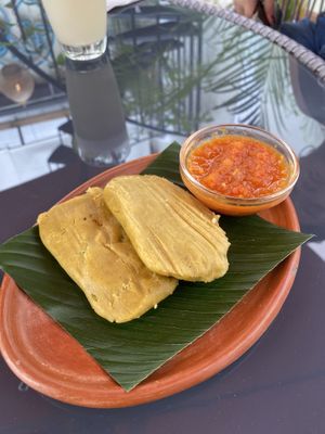 tamales  at La Bruja Vegan Foods in Antigua