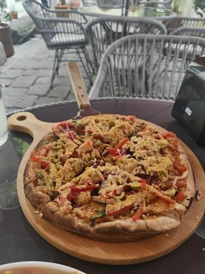 Pizza at La Bruja Vegan Foods in Antigua