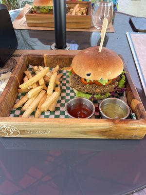 Lentil burger   at La Bruja Vegan Foods in Antigua