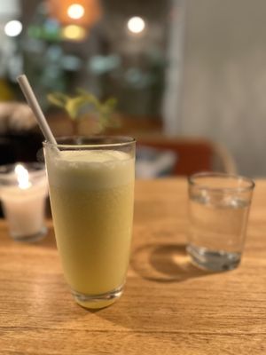 Jugo de Jengibre, Naranja y Piña  at La Bruja Vegan Foods in Antigua