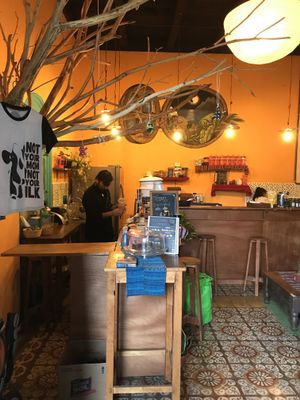The inside of the store at La Bruja Vegan Foods in Antigua