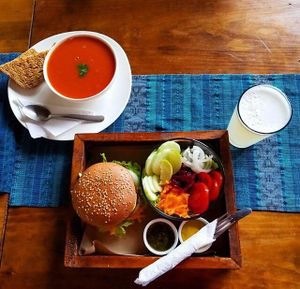 SOUP BURGER AND GINGER LEMONADE at La Bruja Vegan Foods in Antigua