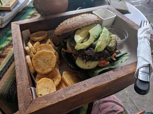 Build your own burger! at La Bruja Vegan Foods in Antigua