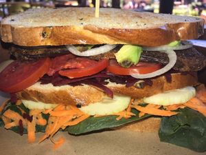 Mega-vegan sandwich at La Bruja at La Bruja Vegan Foods in Antigua