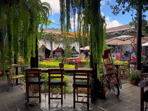 Beautiful courtyard setting at La Bruja Vegan Foods in Antigua