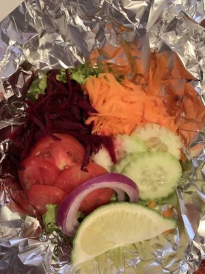 Side salad at La Bruja Vegan Foods in Antigua