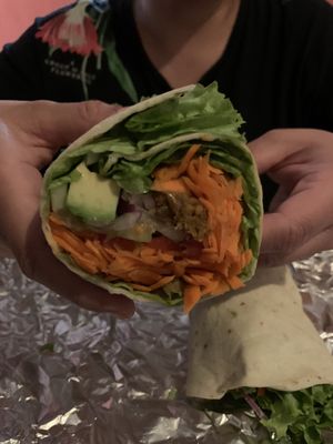 Vegan wrap with lentils at La Bruja Vegan Foods in Antigua