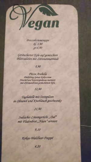 Vegan Menu March 2018 at Restaurant Pizzeria Dobner in Villach