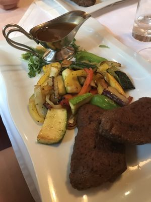 Seitan steak with grilled veggies and gravy   at Restaurant Pizzeria Dobner in Villach