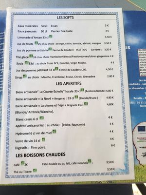 Drinks menu at Une Cuillère Pour Maman in Bergerac