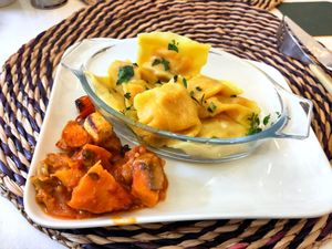 Pumpkin and lime raviolis at Une Cuillère Pour Maman in Bergerac