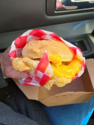 Sausage, egg, cheese sandwich at Santana's Vegan Grill in Colorado Springs