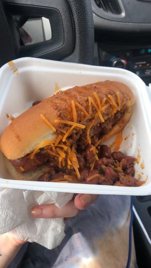 Loaded chili dog at Santana's Vegan Grill in Colorado Springs