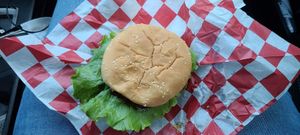 Deluxe bacon cheeseburger at Santana's Vegan Grill in Colorado Springs