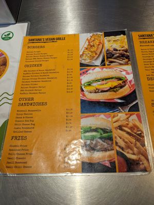 The menu at Santana's Vegan Grill in Colorado Springs