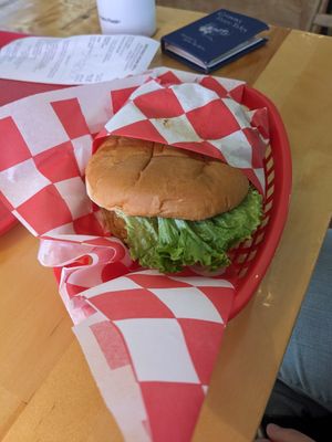 Deluxe chicken sandwich at Santana's Vegan Grill in Colorado Springs