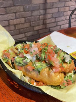 New item – Steak chimichanga  at Santana's Vegan Grill in Colorado Springs