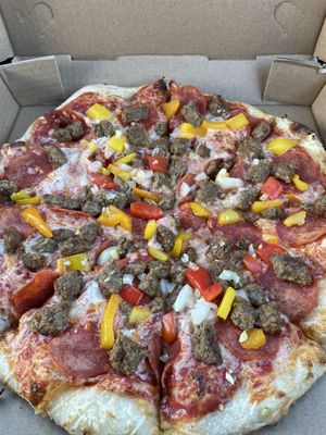 Combination pizza. Perfect for 2!  at Santana's Vegan Grill in Colorado Springs