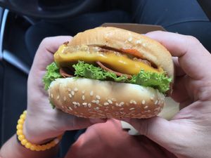 Deluxe cheeseburger with bacon  at Santana's Vegan Grill in Colorado Springs
