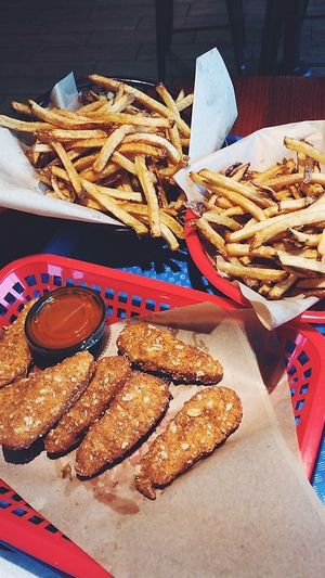 Buffalo Chick’n tenders. at Santana's Vegan Grill in Colorado Springs