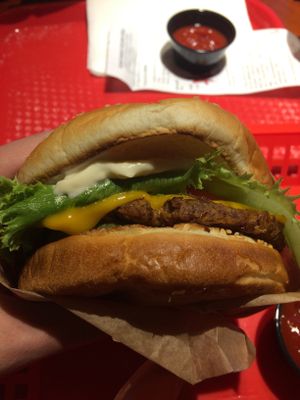 Awesome burger...perfect meal after visiting Pikes Peak! at Santana's Vegan Grill in Colorado Springs