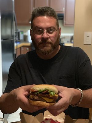 Happy meat eater amazed by taste and portions  at Santana's Vegan Grill in Colorado Springs