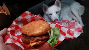 The "meat" looks like a rare cooked burger and is delicious from Santana's Vegan Grill in Colorado at Santana's Vegan Grill in Colorado Springs