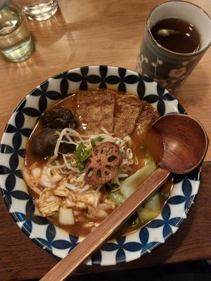 Spicy tofu ramen with inari instead of silken tofu at Umaii Ramenbar in Leipzig