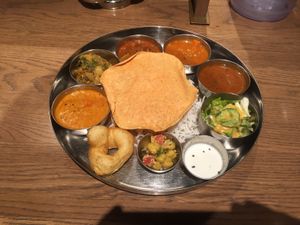 Vegan curry plate at Erick South Indian Restaurant in Nagoya