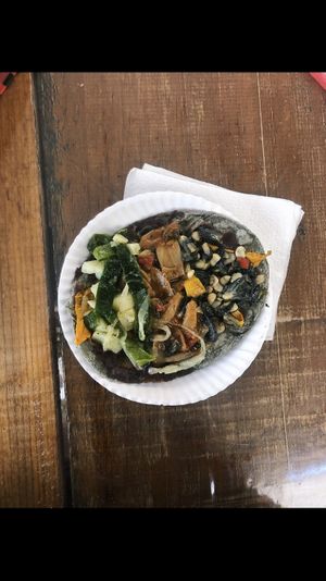 Vegan memela at Mercado Organico La Cosecha in Oaxaca