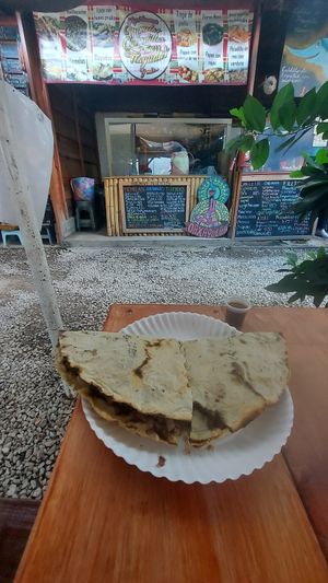The Tlayudas from the stall behind it. It was quite filling at Mercado Organico La Cosecha in Oaxaca