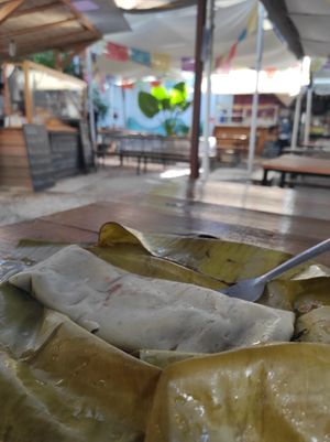 Mushroom tamale at Mercado Organico La Cosecha in Oaxaca