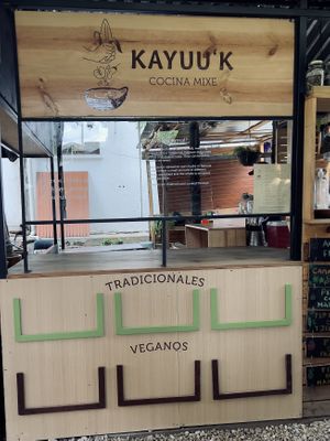 Closed at time of photo but has labeled vegan options  at Mercado Organico La Cosecha in Oaxaca