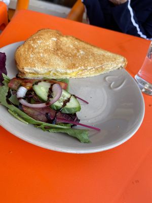 Vegan cheese toast and salad  at Coffee & Carrot in Eastbourne