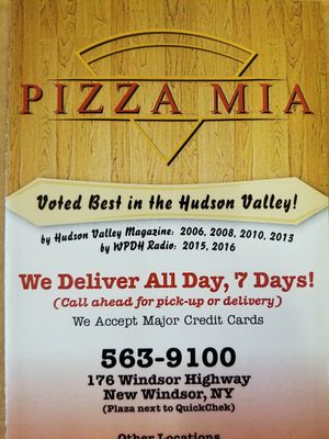 menu! at Pizza Mia in New Windsor