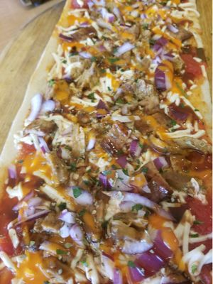 Buffalo seitan teriaki facon with red onion  at Pizza Mia in New Windsor