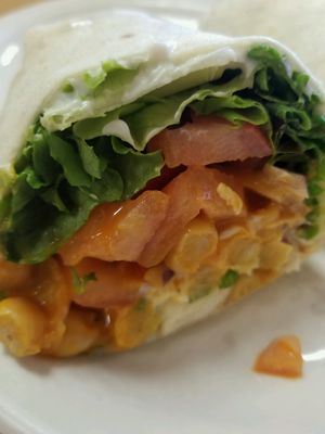 buffalo chickpea wrap with vegan mayo!!! at Pizza Mia in New Windsor