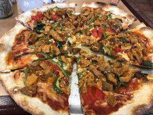 Buffalo seitan pizza at Pizza Mia in New Windsor