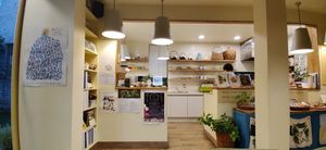 The small kitchen where they prep food at Ecotopia in Busan