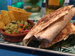Burrito with salsa & nachos  at Floripa in Barcelona