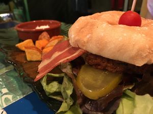 American burger with smoky bacon  at Floripa in Barcelona