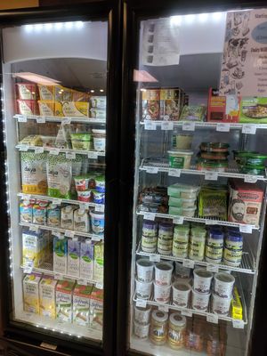 Lots of vegan cheeses, spreads etc. at Nutter's in Jasper