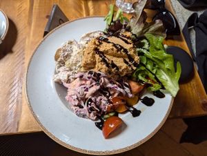 Vegan potato salad, with other salad options also at Fusion Organic Cafe in Sheffield
