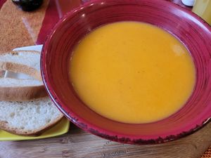 Carrot soup with coconut milk at Cafe Fusiones Chachapoyas in Chachapoyas