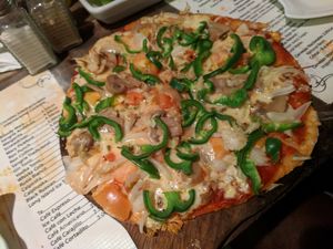 veggie pizza. yum. you can order without cheese and other veggies at Bar Cafe Restaurante Giroud J&J in Trinidad
