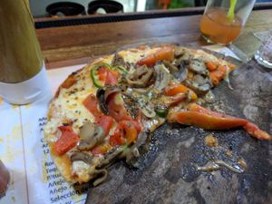 veggie pizza. you may order without cheese to make it vegan. at Bar Cafe Restaurante Giroud J&J in Trinidad