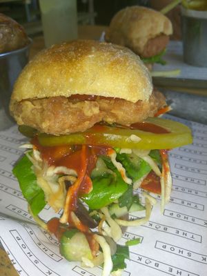 Vegan "Hot as Cluck" burger at The Bok Shop in Brighton