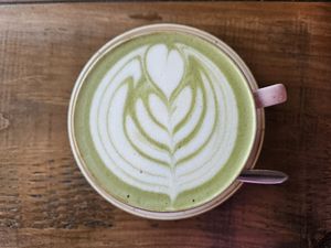 Matcha latte with oat milk at Greensmith & Thackwray in Scarborough