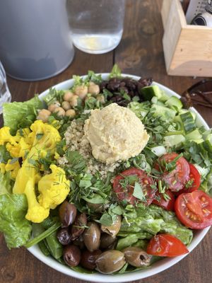 Greens and Beans vegetarian-made-vegan salad (ask for no cheese)  at Stewart & Sally in Amsterdam