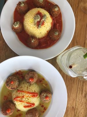 Falafel Curry and tofu balls  at Green-Go Garden in Siem Reap